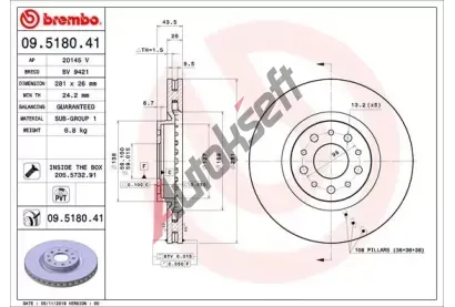 BREMBO Brzdov kotou COATED DISC LINE - 281 mm BRE 09.5180.41, 09.5180.41