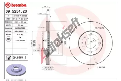 BREMBO Brzdov kotou COATED DISC LINE - 280 mm BRE 09.5254.21, 09.5254.21
