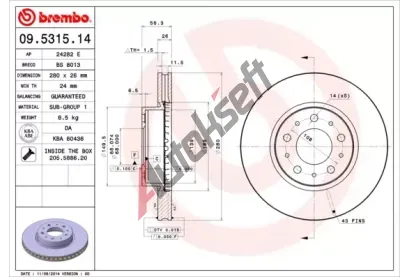 BREMBO Brzdov kotou - 280 mm BRE 09.5315.14, 09.5315.14