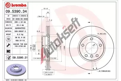 BREMBO Brzdov kotou COATED DISC LINE - 286 mm BRE 09.5390.31, 09.5390.31