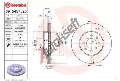 BREMBO Brzdov kotou - 262 mm BRE 09.5457.20, 09.5457.20