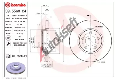 BREMBO Brzdov kotou COATED DISC LINE - 280 mm BRE 09.5568.21, 09.5568.21