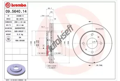 BREMBO Brzdový kotouč - 256 mm BRE 09.5640.14, 09.5640.14 BREMBO Brzdový kotouč - 256 mm BRE 09.5640.14, 09.5640.14