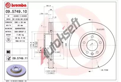 BREMBO Brzdov kotou COATED DISC LINE - 296 mm BRE 09.5749.11, 09.5749.11