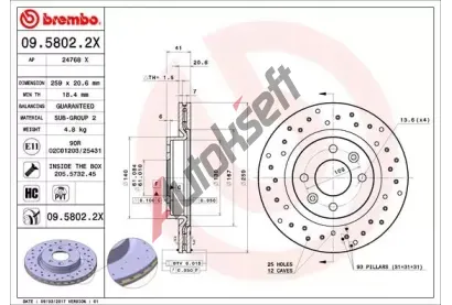 BREMBO Brzdov kotou XTRA LINE - 259 mm BRE 09.5802.2X, 09.5802.2X
