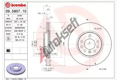 BREMBO Brzdov kotou - 284 mm BRE 09.5807.10, 09.5807.10