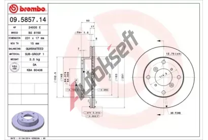 BREMBO Brzdov kotou - 231 mm BRE 09.5857.14, 09.5857.14
