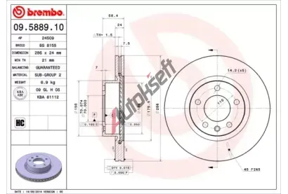BREMBO Brzdový kotouč - 286 mm BRE 09.5889.10, 09.5889.10 BREMBO Brzdový kotouč - 286 mm BRE 09.5889.10, 09.5889.10