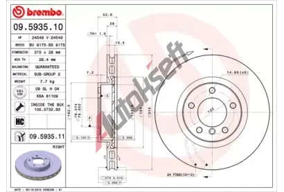 BREMBO Brzdov kotou COATED DISC LINE - 315 mm BRE 09.5935.11, 09.5935.11