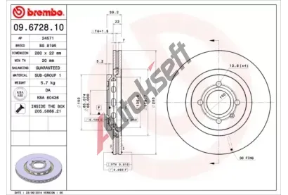 BREMBO Brzdov kotou - 280 mm BRE 09.6728.10, 09.6728.10