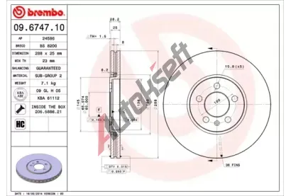 BREMBO Brzdov kotou - 288 mm BRE 09.6747.10, 09.6747.10
