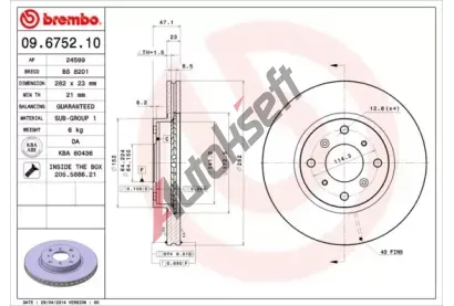 BREMBO Brzdov kotou - 282 mm BRE 09.6752.10, 09.6752.10