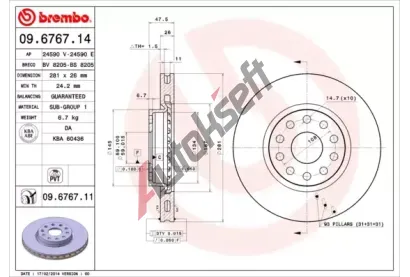 BREMBO Brzdov kotou COATED DISC LINE - 281 mm BRE 09.6767.11, 09.6767.11