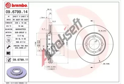 BREMBO Brzdov kotou COATED DISC LINE - 239 mm BRE 09.6799.11, 09.6799.11