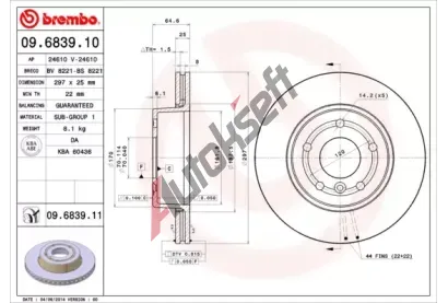 BREMBO Brzdov kotou COATED DISC LINE - 297 mm BRE 09.6839.11, 09.6839.11