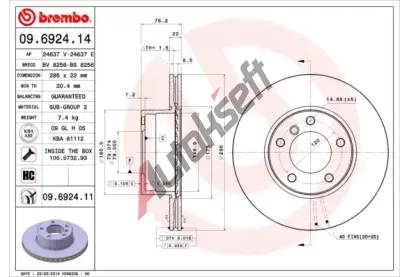 BREMBO Brzdov kotou COATED DISC LINE - 296 mm BRE 09.6924.11, 09.6924.11