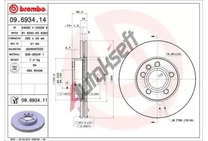 BREMBO Brzdov kotou - 288 mm BRE 09.6934.11, 09.6934.11