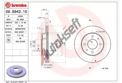 BREMBO Brzdov kotou - 232 mm BRE 09.6943.10, 09.6943.10