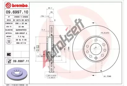 BREMBO Brzdov kotou COATED DISC LINE - 288 mm BRE 09.6997.11, 09.6997.11