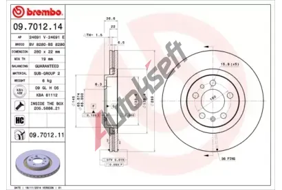 BREMBO Brzdov kotou COATED DISC LINE - 280 mm BRE 09.7012.11, 09.7012.11