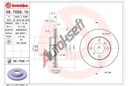 BREMBO Brzdov kotou COATED DISC LINE - 236 mm BRE 09.7056.11, 09.7056.11