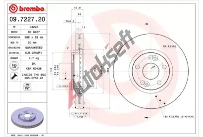 BREMBO Brzdov kotou - 288 mm BRE 09.7227.20, 09.7227.20