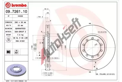 BREMBO Brzdov kotou - 290 mm BRE 09.7261.10, 09.7261.10