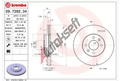 BREMBO Brzdov kotou - 262 mm BRE 09.7292.34, 09.7292.34