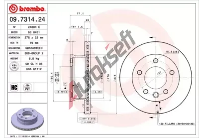 BREMBO Brzdov kotou - 276 mm BRE 09.7314.24, 09.7314.24