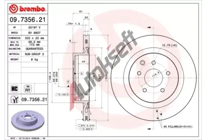 BREMBO Brzdov kotou COATED DISC LINE - 322 mm BRE 09.7356.21, 09.7356.21