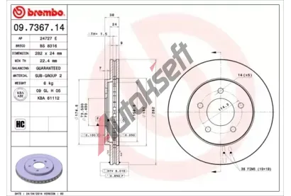 BREMBO Brzdov kotou - 282 mm BRE 09.7367.14, 09.7367.14