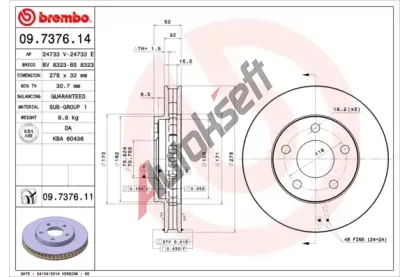 BREMBO Brzdov kotou COATED DISC LINE - 278 mm BRE 09.7376.11, 09.7376.11