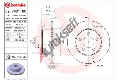 BREMBO Brzdov kotou COATED DISC LINE - 280 mm BRE 09.7421.81, 09.7421.81