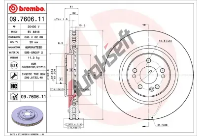 BREMBO Brzdov kotou COATED DISC LINE - 345 mm BRE 09.7606.11, 09.7606.11