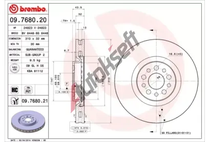 BREMBO Brzdov kotou COATED DISC LINE - 310 mm BRE 09.7680.21, 09.7680.21