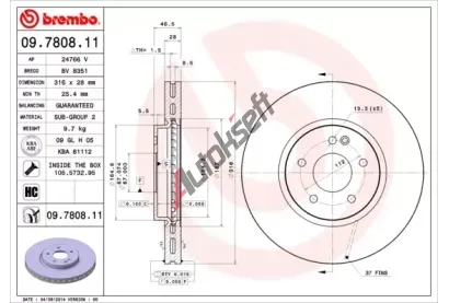 BREMBO Brzdový kotouč 316 mm BRE 09.7808.11, 09.7808.11 BREMBO Brzdový kotouč 316 mm BRE 09.7808.11, 09.7808.11