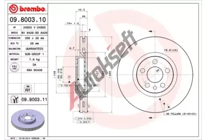 BREMBO Brzdov kotou COATED DISC LINE - 285 mm BRE 09.8003.11, 09.8003.11