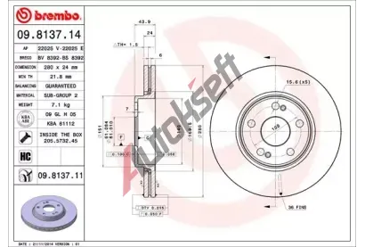 BREMBO Brzdov kotou COATED DISC LINE - 280 mm BRE 09.8137.11, 09.8137.11