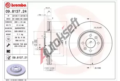 BREMBO Brzdov kotou COATED DISC LINE - 280 mm BRE 09.8137.21, 09.8137.21