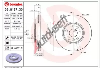 BREMBO Brzdov kotou COATED DISC LINE - 280 mm BRE 09.8137.31, 09.8137.31