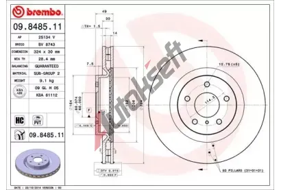 BREMBO Brzdov kotou COATED DISC LINE - 324 mm BRE 09.8485.11, 09.8485.11