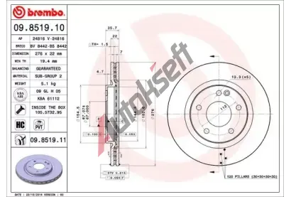 BREMBO Brzdov kotou COATED DISC LINE - 276 mm BRE 09.8519.11, 09.8519.11