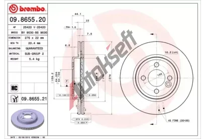 BREMBO Brzdov kotou COATED DISC LINE - 276 mm BRE 09.8655.21, 09.8655.21