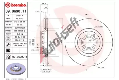 BREMBO Brzdov kotou COATED DISC LINE - 312 mm BRE 09.8690.11, 09.8690.11