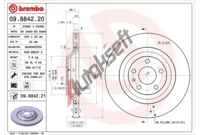 BREMBO Brzdov kotou COATED DISC LINE - 330 mm BRE 09.8842.21, 09.8842.21