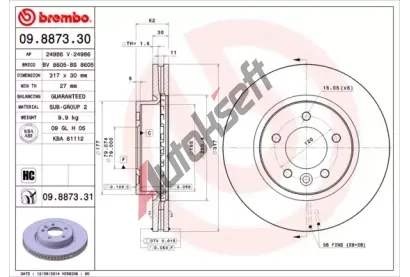 BREMBO Brzdov kotou COATED DISC LINE - 317 mm BRE 09.8873.31, 09.8873.31