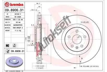 BREMBO Brzdov� kotou� COATED DISC LINE - 355 mm BRE 09.8906.31, 09.8906.31