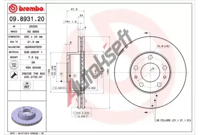 BREMBO Brzdov kotou COATED DISC LINE - 280 mm BRE 09.8931.21, 09.8931.21