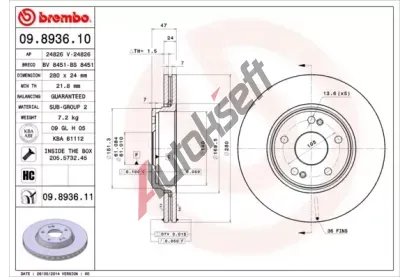 BREMBO Brzdov kotou COATED DISC LINE - 280 mm BRE 09.8936.11, 09.8936.11