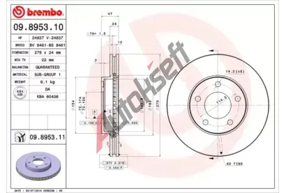 BREMBO Brzdov kotou COATED DISC LINE - 278 mm BRE 09.8953.11, 09.8953.11